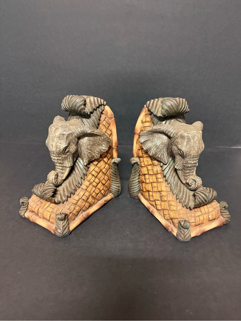 Elephant Head Resin Bookends in Brown and Gray